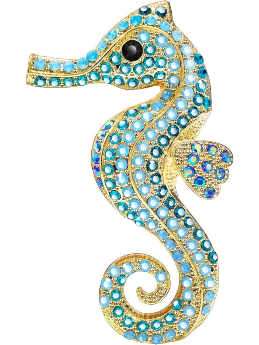 Colorful Vintage Seahorse Brooch with Blue Rhinestones & Austrian Crystals
